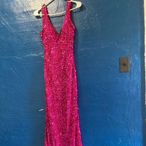 Sparkly bright pink to the floor gown